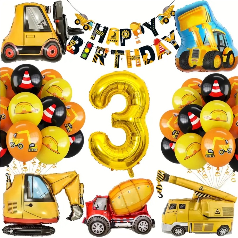 Extra large size Construction Theme Birthday Party Supplies Set with Number 3.